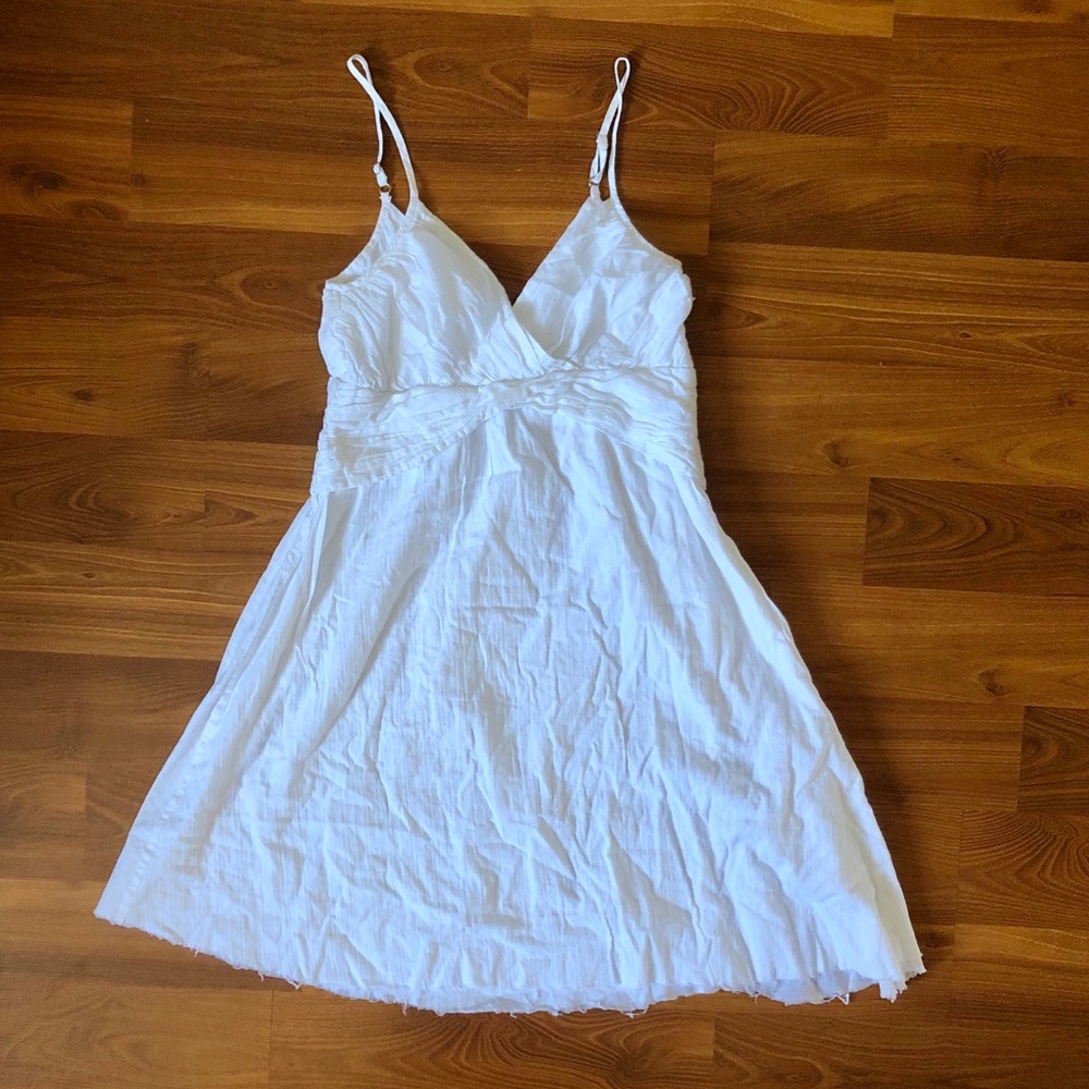 Theory white dress frayed hem and straps